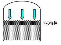 ②長期使用（SSの堆積、マッドボール化の前兆）